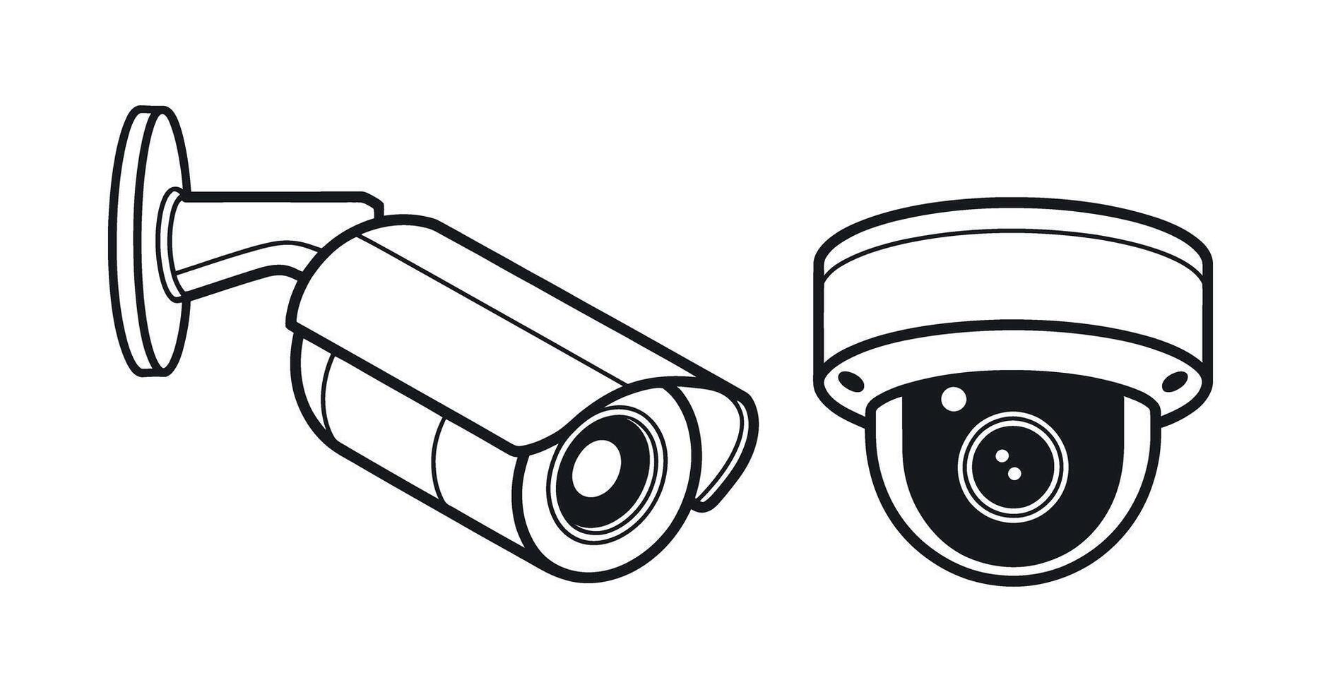 Two Security Camera Illustrations Bullet and Dome CCTV Surveillance System Icons vector