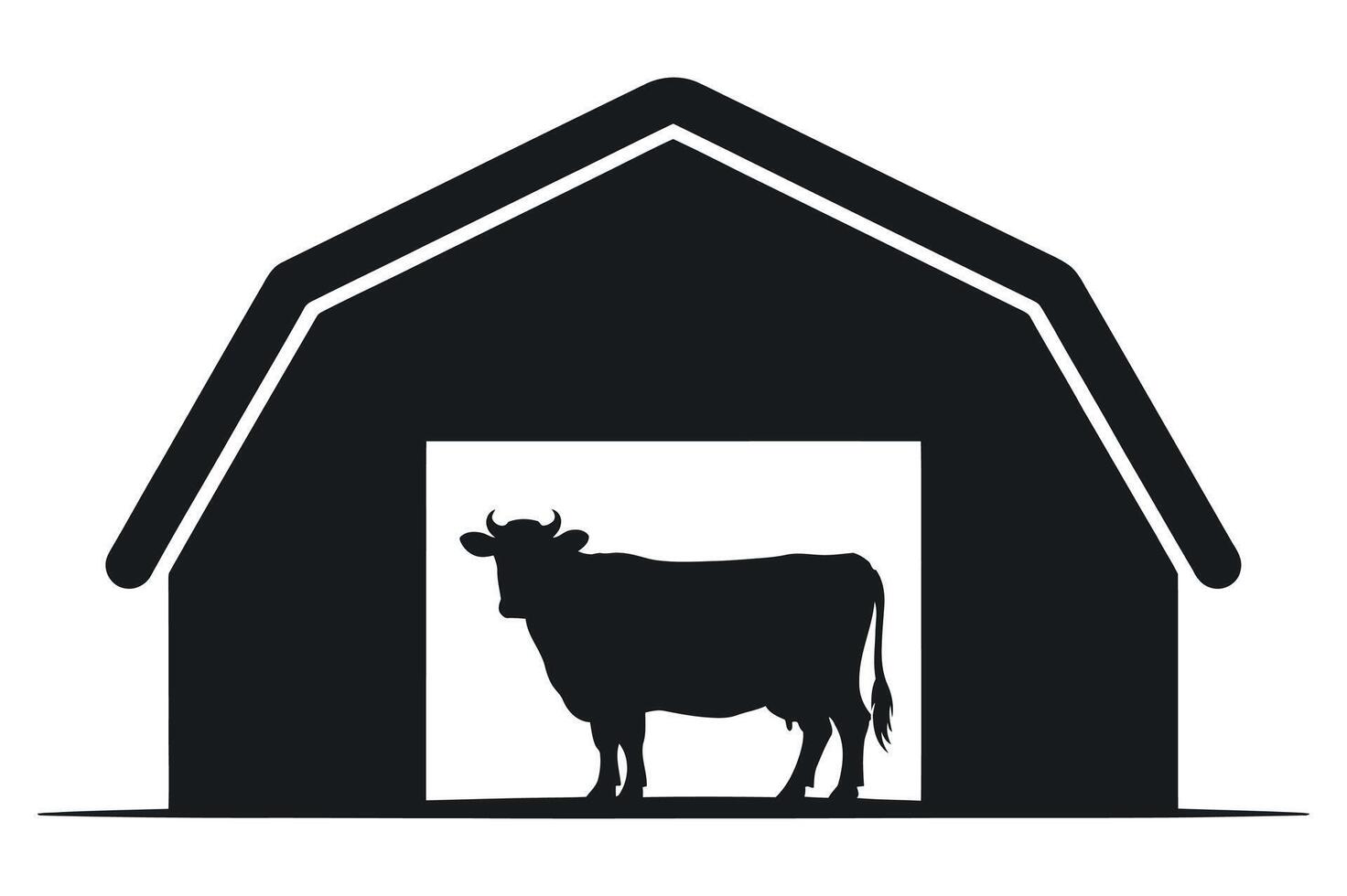Silhouette of a Cow Standing Inside a Simple Barn Icon vector