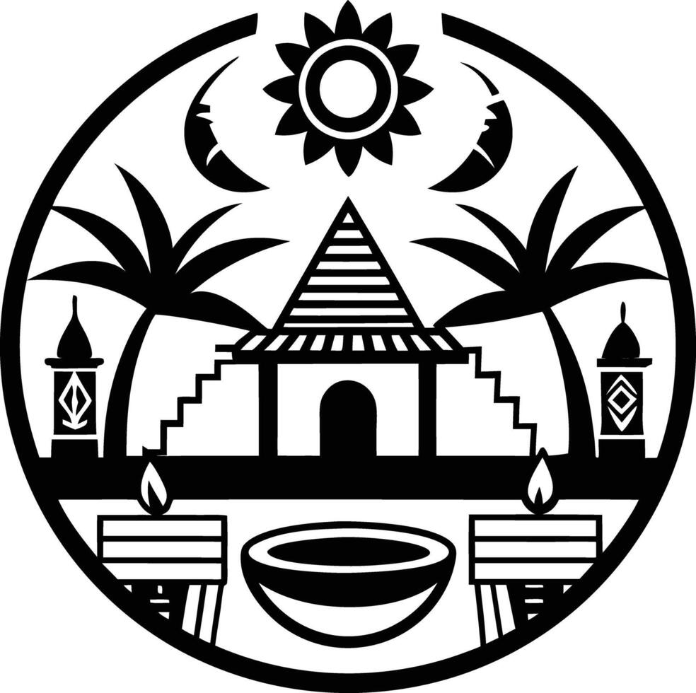 A black and white logo of a temple vector