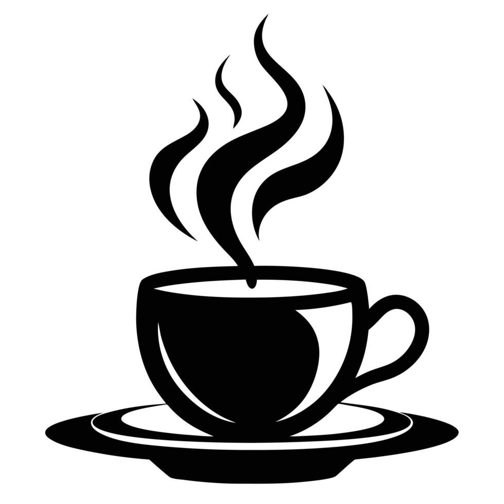 A black and white cup of coffee with a saucer vector
