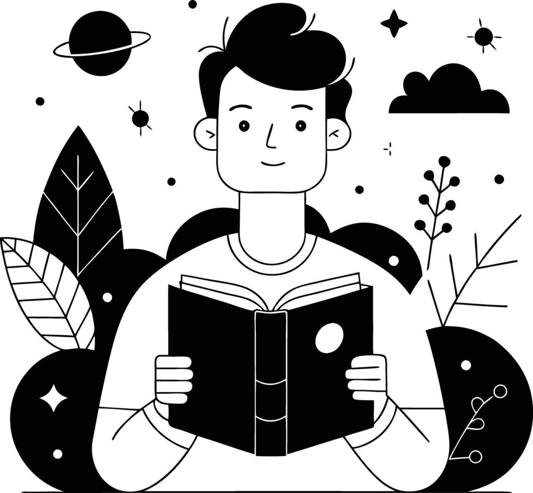Man reading book illustration vector