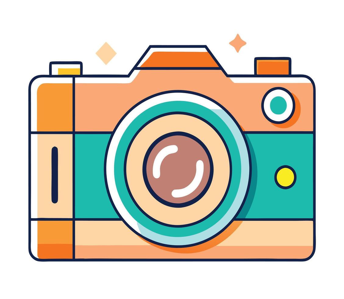 A camera icon with a colorful background vector