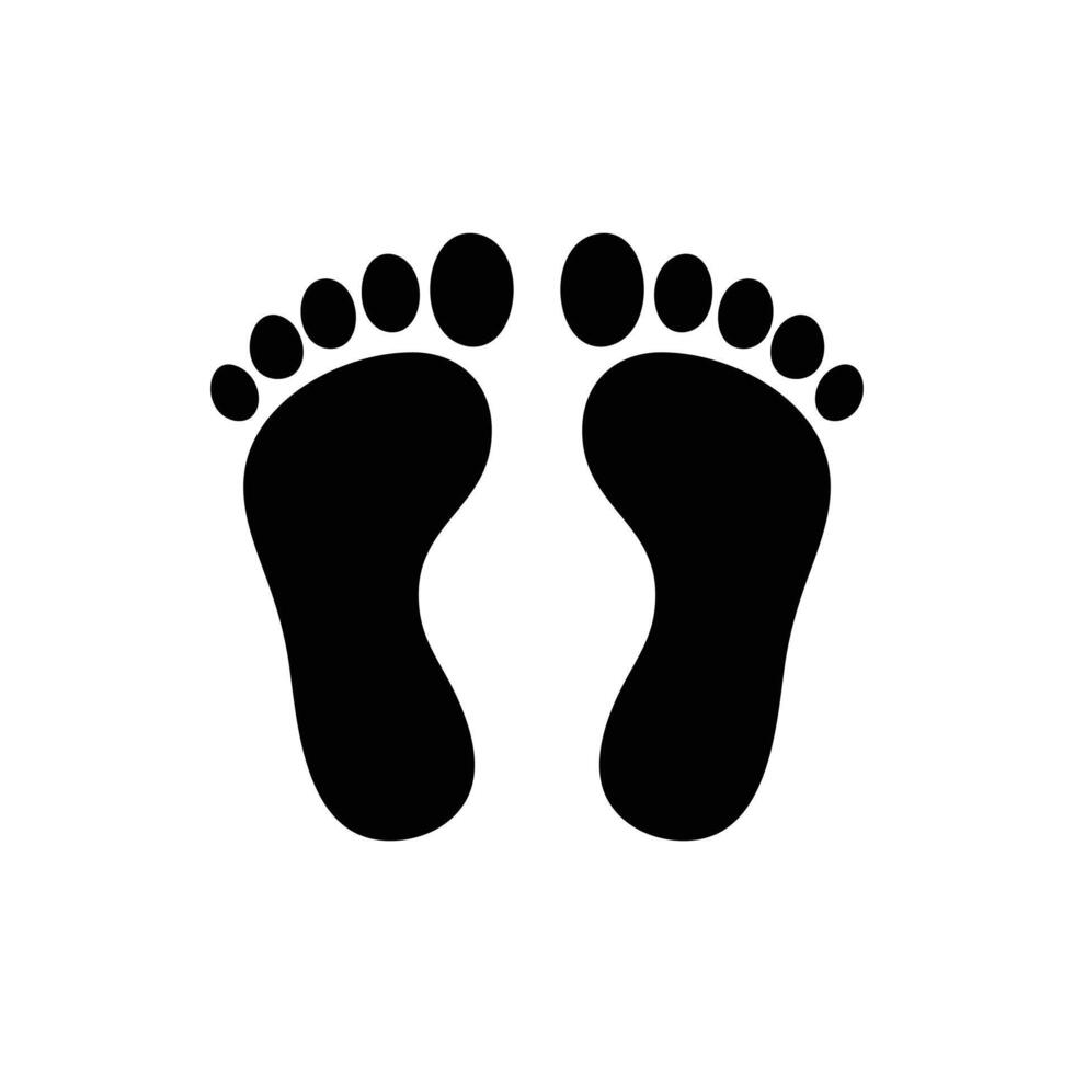 Pair of Simple Black Footprints Human Feet, Toes, Silhouette vector