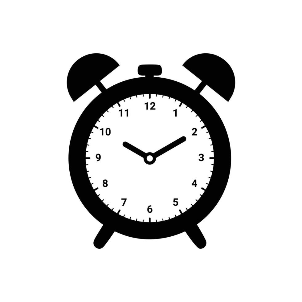 Classic Black Alarm Clock Icon for Time Management and Scheduling vector