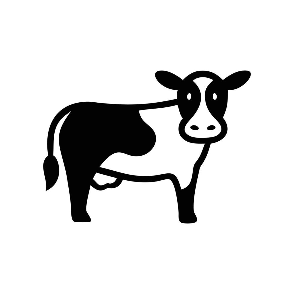 Black and White Cow Icon, Farm Animal Silhouette, Dairy Cattle Graphic vector