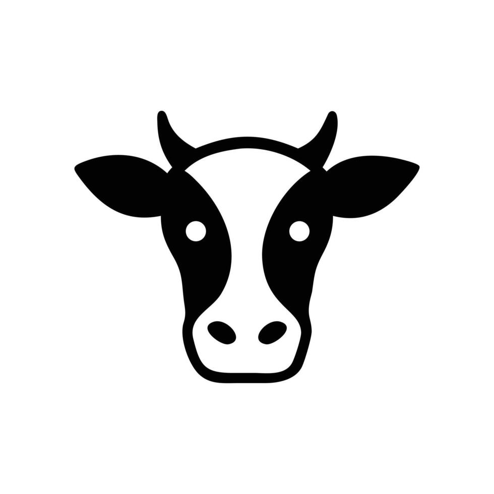 Simple Black and White Cow Head Icon, Farm Animal Graphic vector