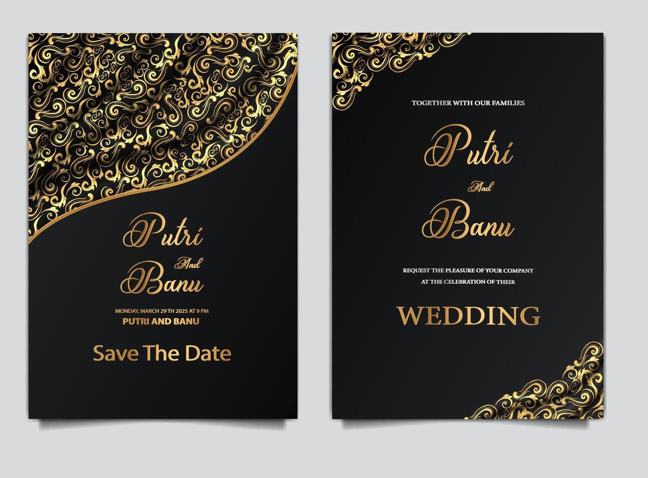 wedding invitation card template design set vector