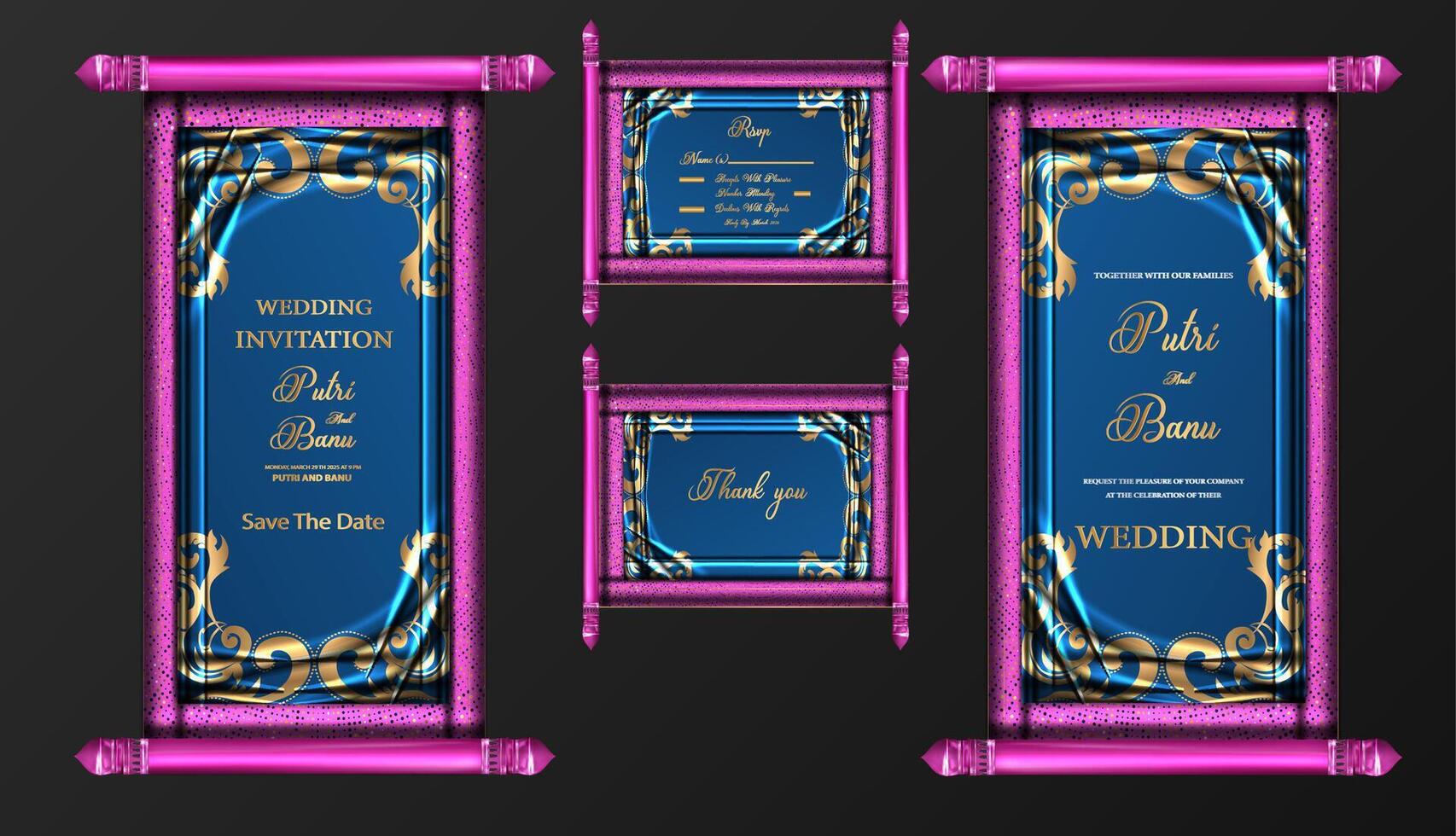 wedding invitation cards template design set vector
