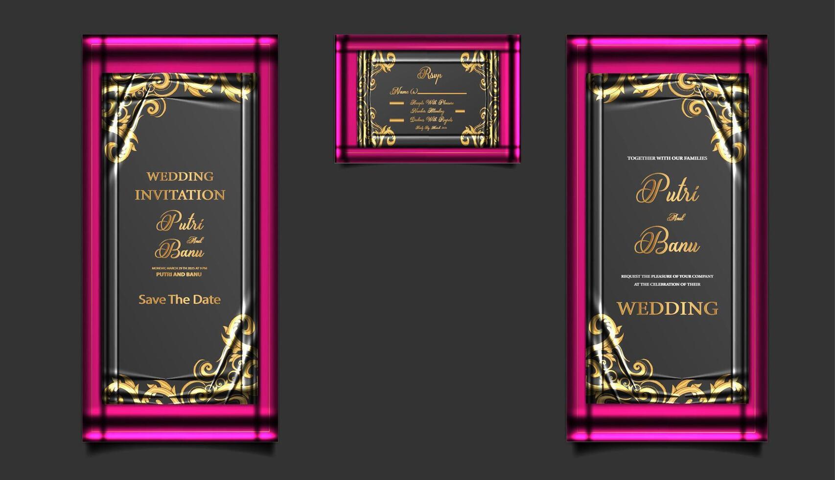 invitation wedding luxury card template set vector