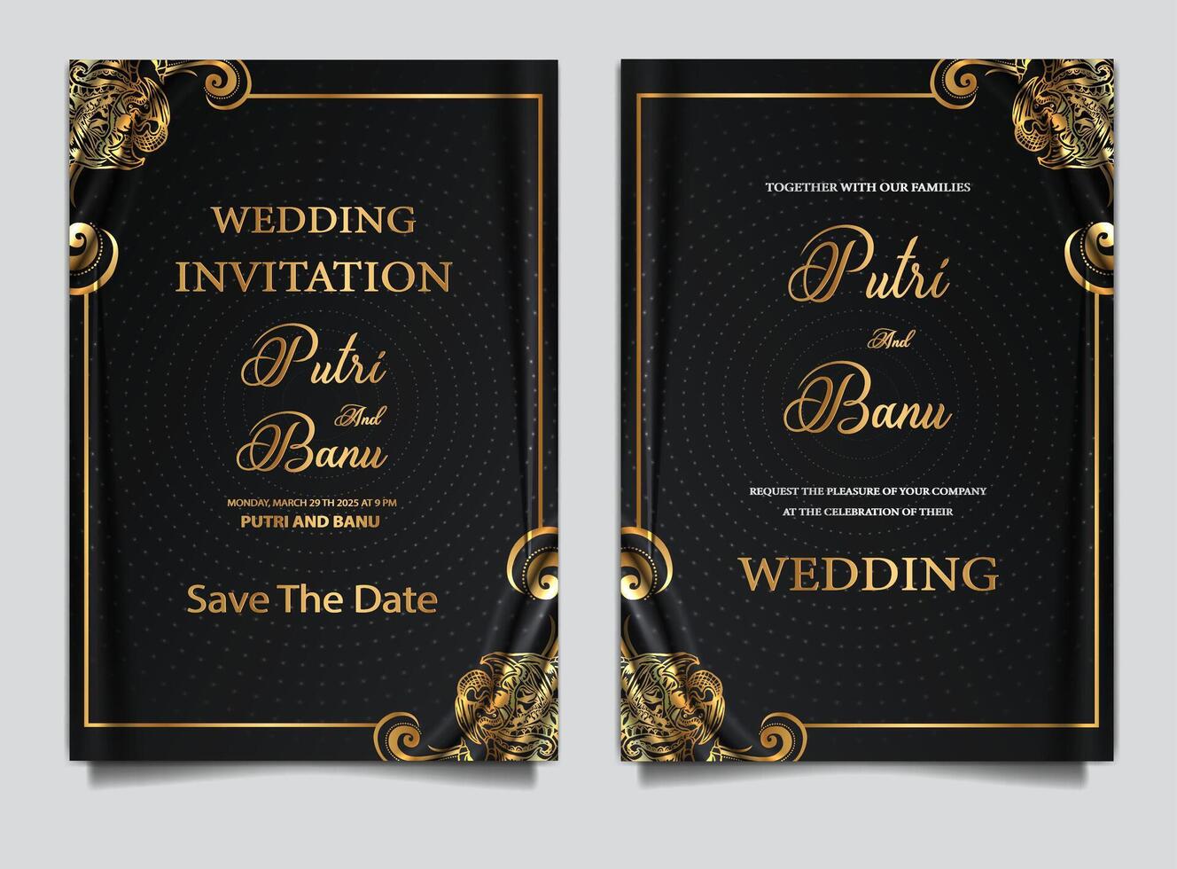 luxury wedding invitation cards template set vector