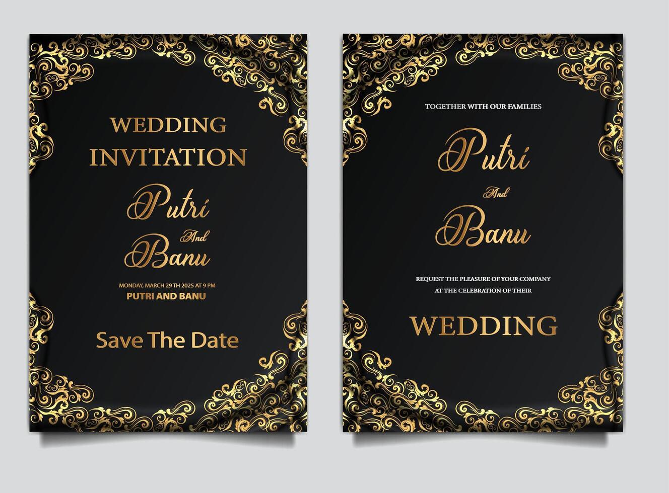 elegant wedding invitation cards template set vector