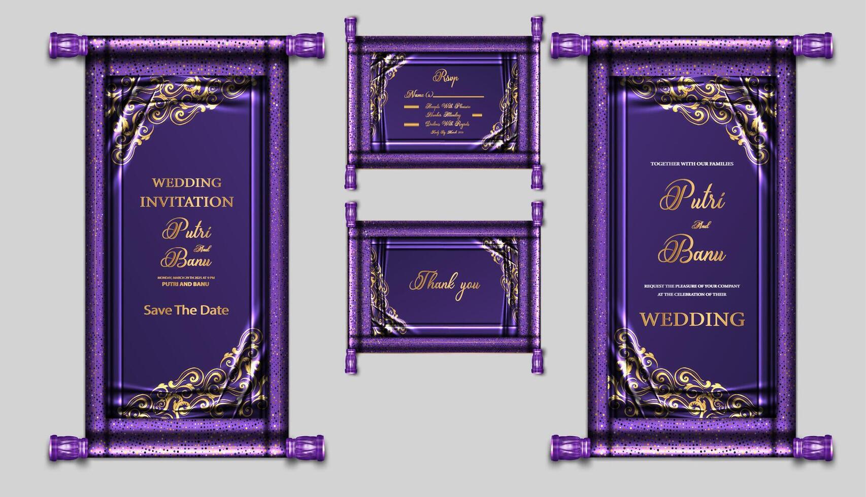 wedding invitation cards template set vector