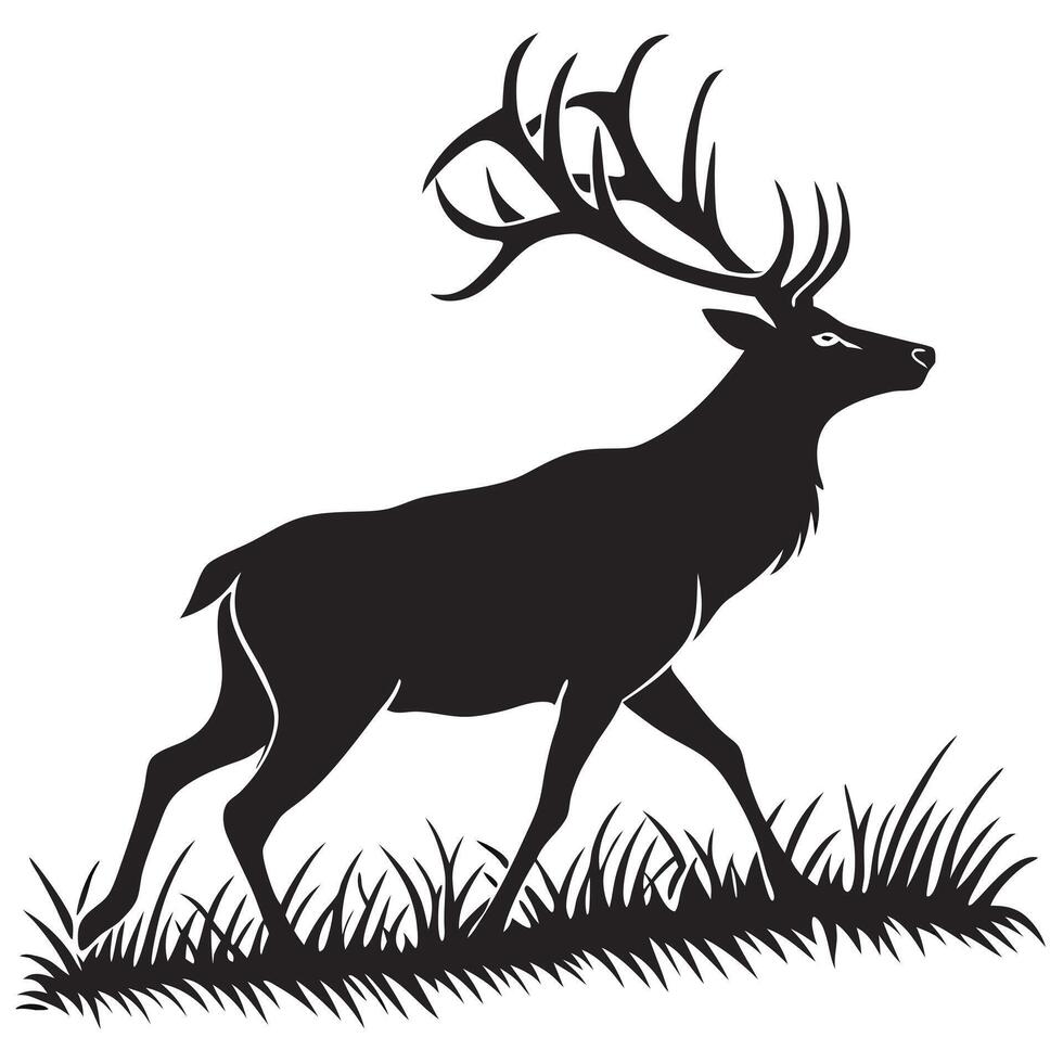 Flat Graphic Deer Illustration Bold Antlers and Silhouette Design for Tattoo or Poster vector