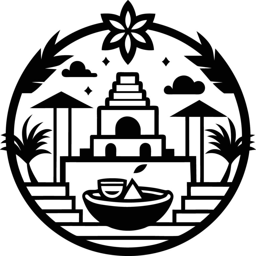 A black and white logo for a temple vector