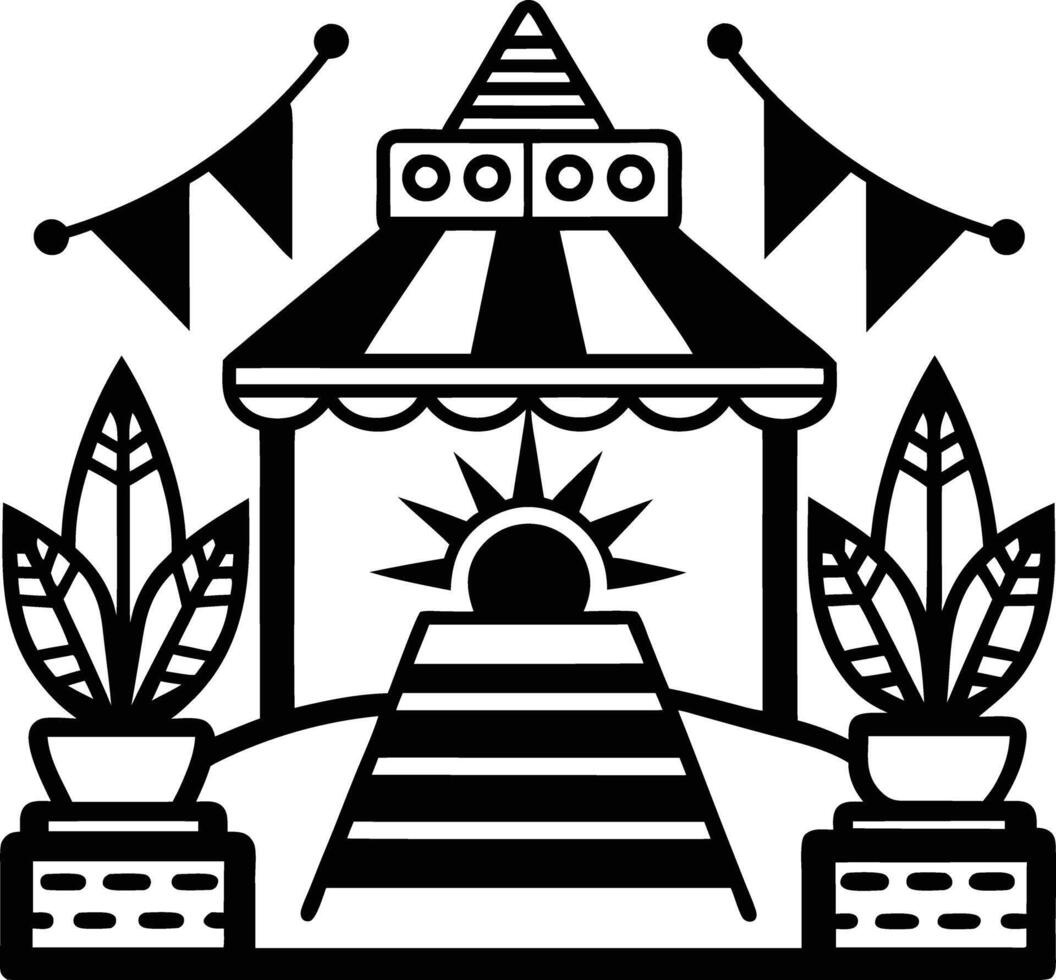 A black and white illustration of a building with a roof vector