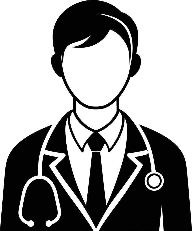 A black and white silhouette of a doctor vector