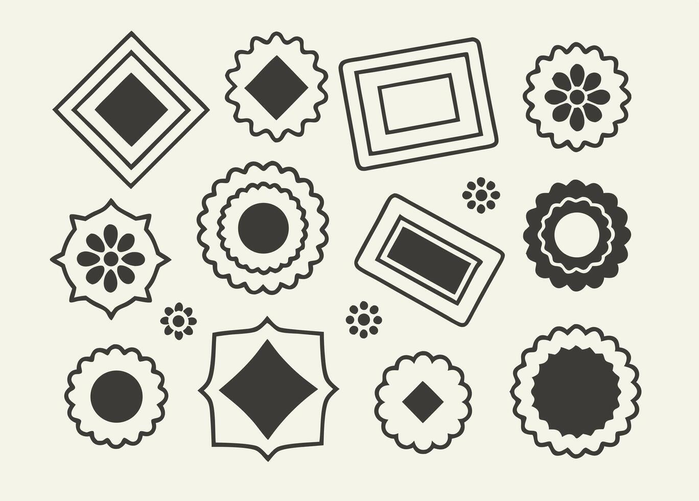 A set of black and white decorative shapes vector