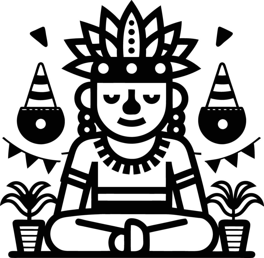 A black and white illustration of a man in a headdress vector