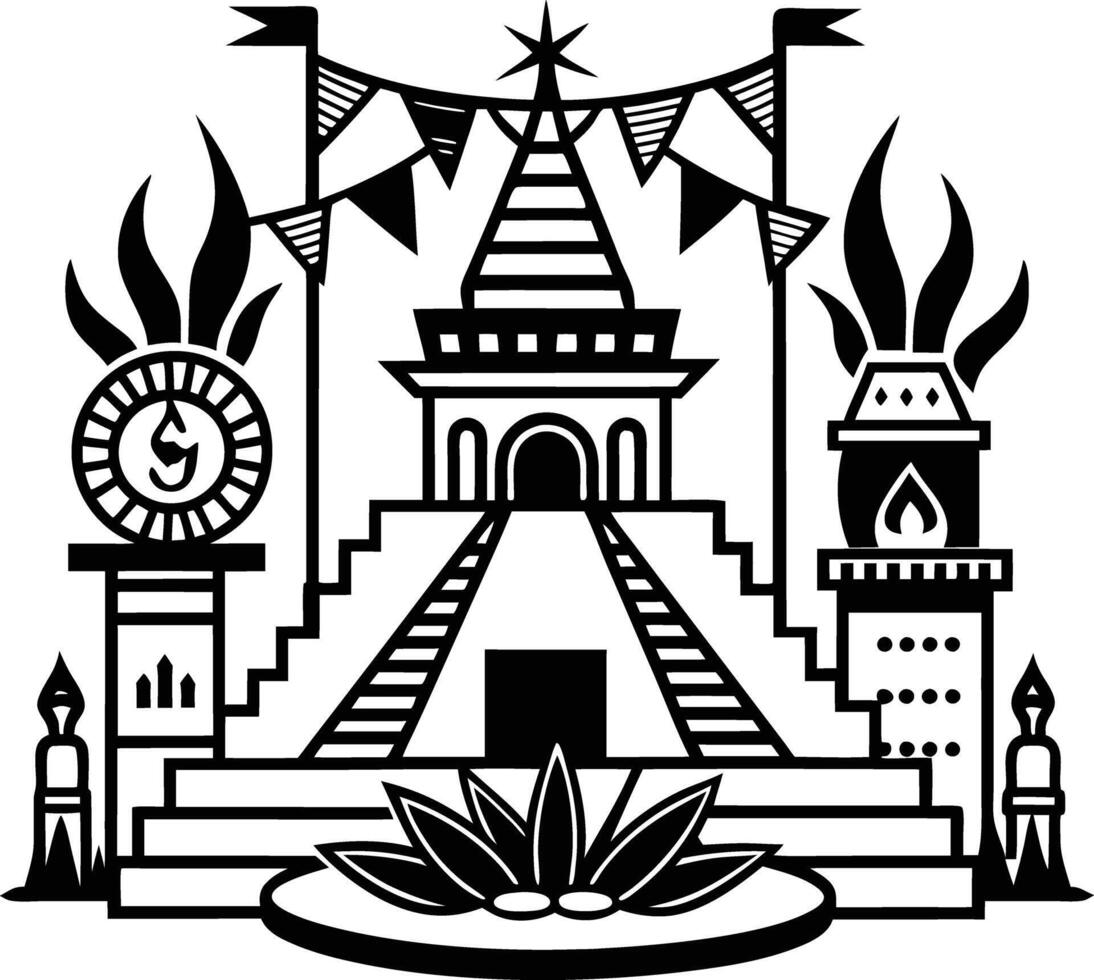A black and white illustration of a temple vector