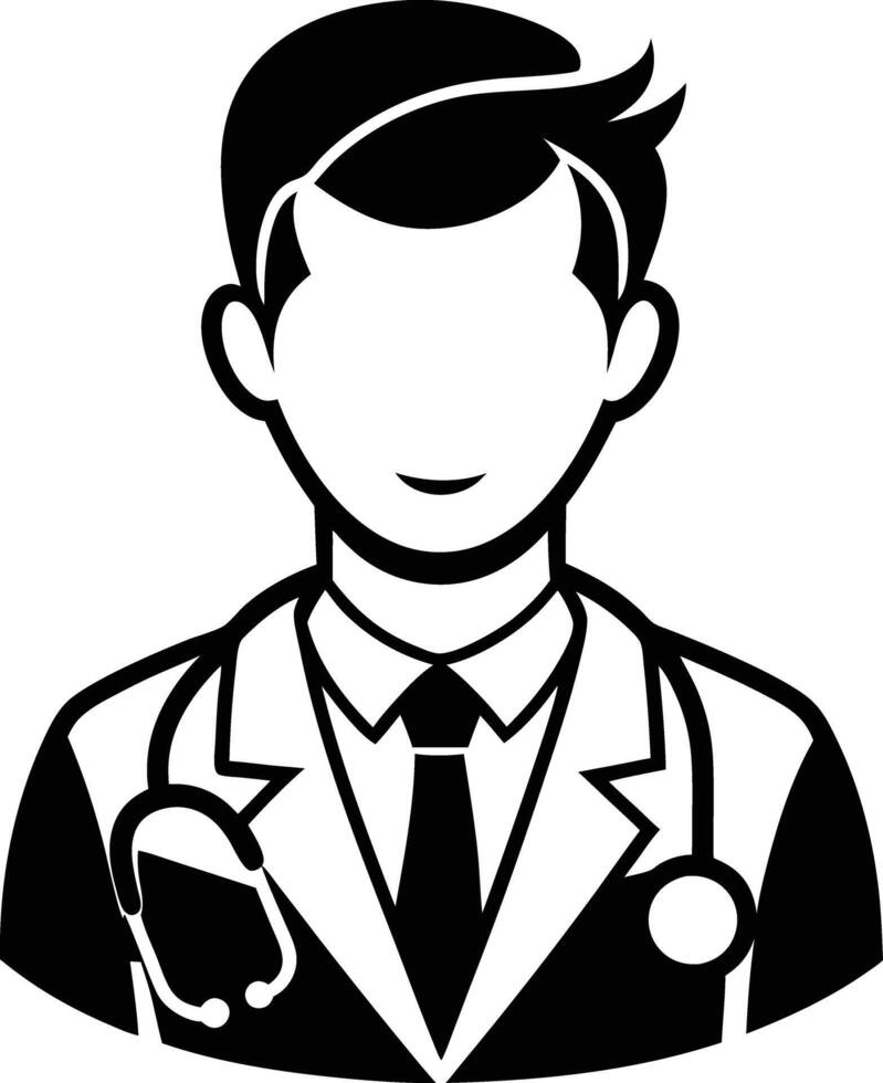 A black and white illustration of a doctor vector