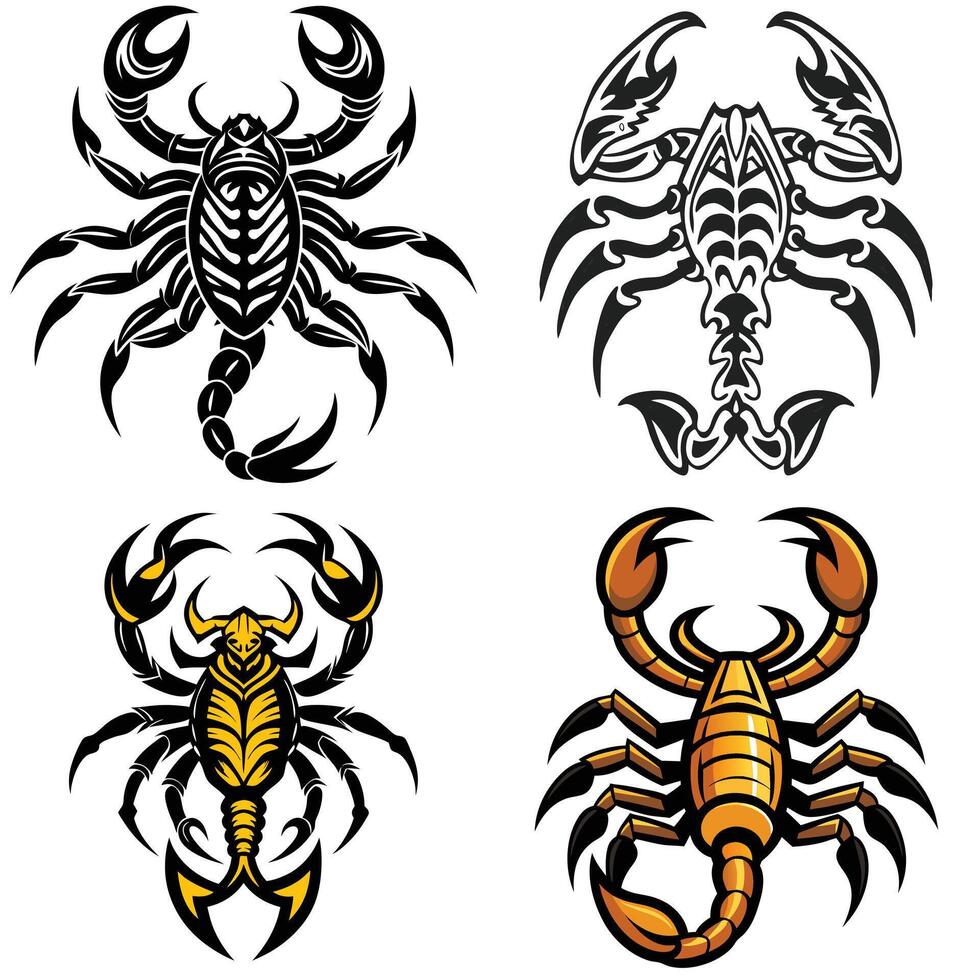 Scorpion Illustration Detailed Digital Art of Scorpion in Flat or Line Style Collection Set Perfect for Tattoos Zodiac Symbols vector
