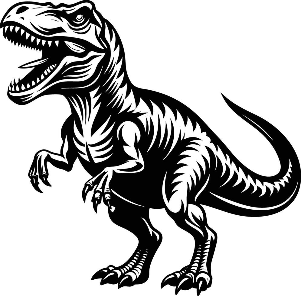A t - rex dinosaur is shown in black and white vector
