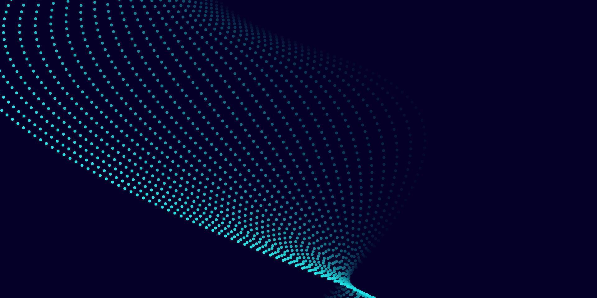 Dark Abstract Background with Cyan Gradient Dot Wave Flow vector