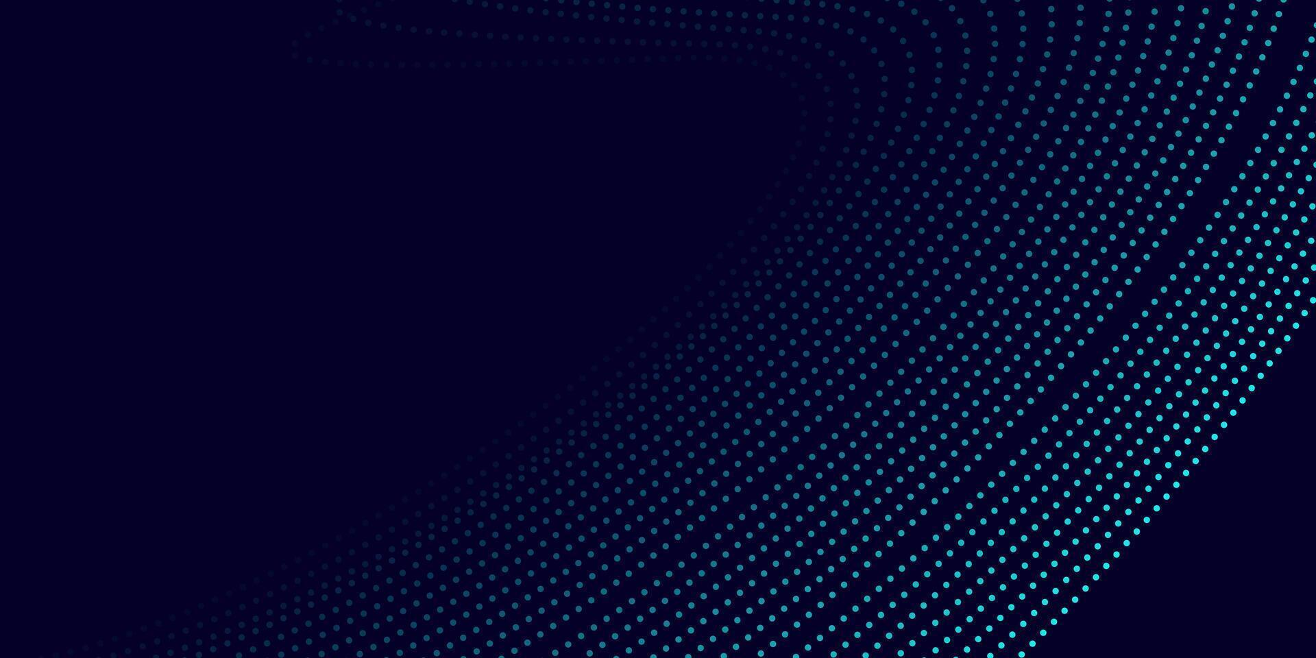 Dark Digital Dotted Background with Curved Cyan Wave Lines vector