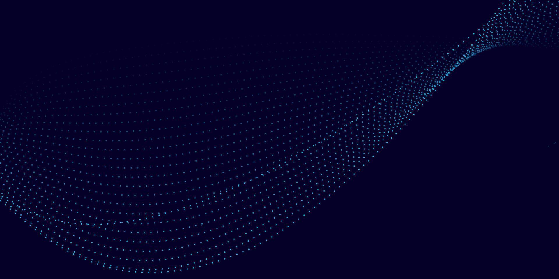 Dark Abstract Digital Background with Blue Gradient Dotted Wave Lines vector