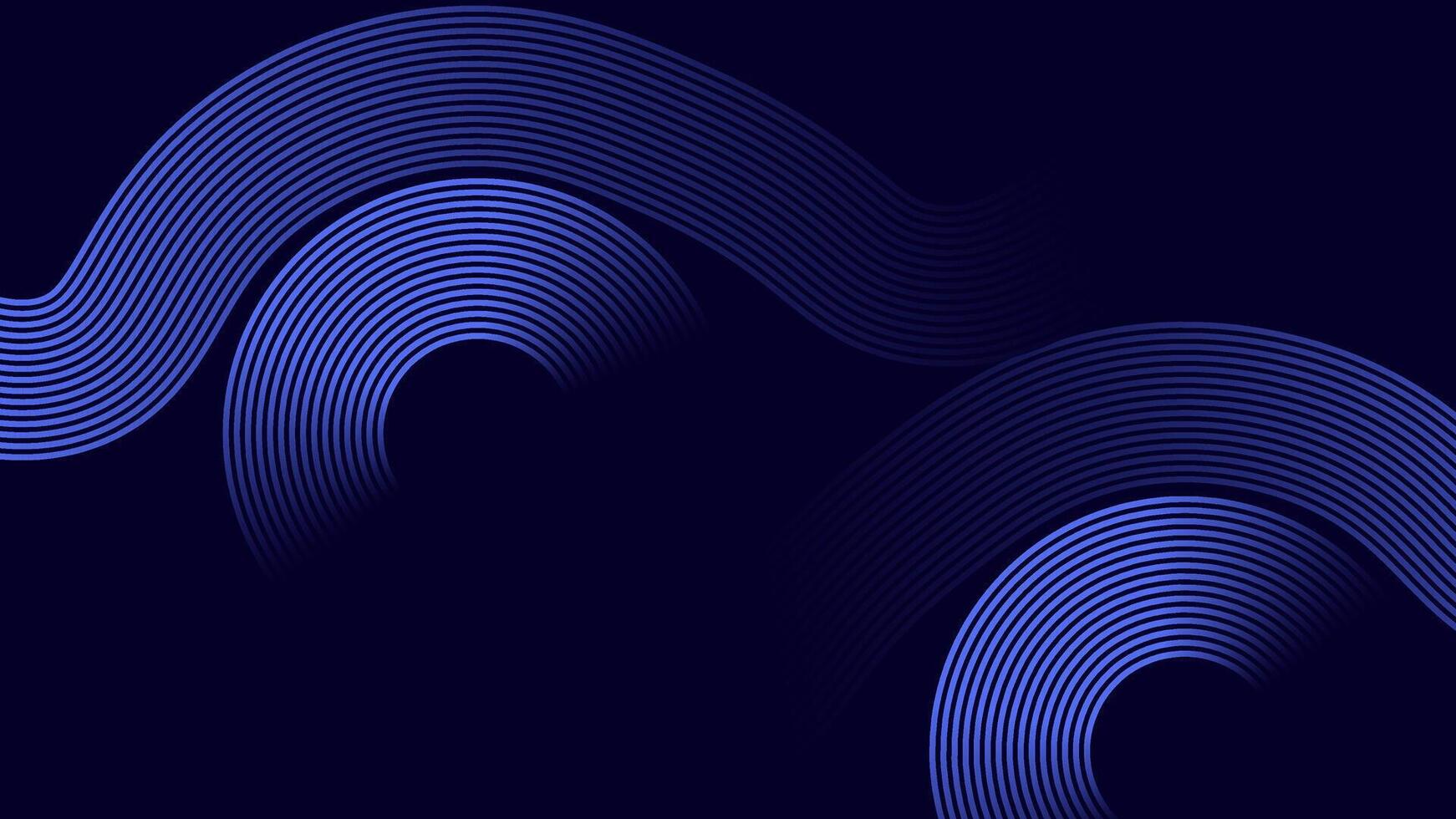 Dark Abstract Background with Curved Blue Gradient Line Waves vector