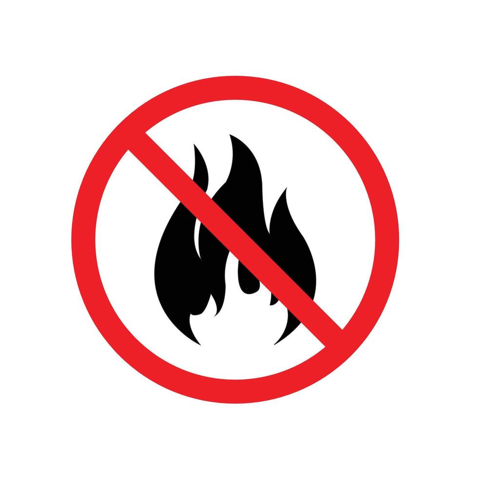 No fire or fire prohibition sign. No open flame sign. No fire, No access with open flame prohibition sign. No fire sign icon symbol, No flame sign icon. vector