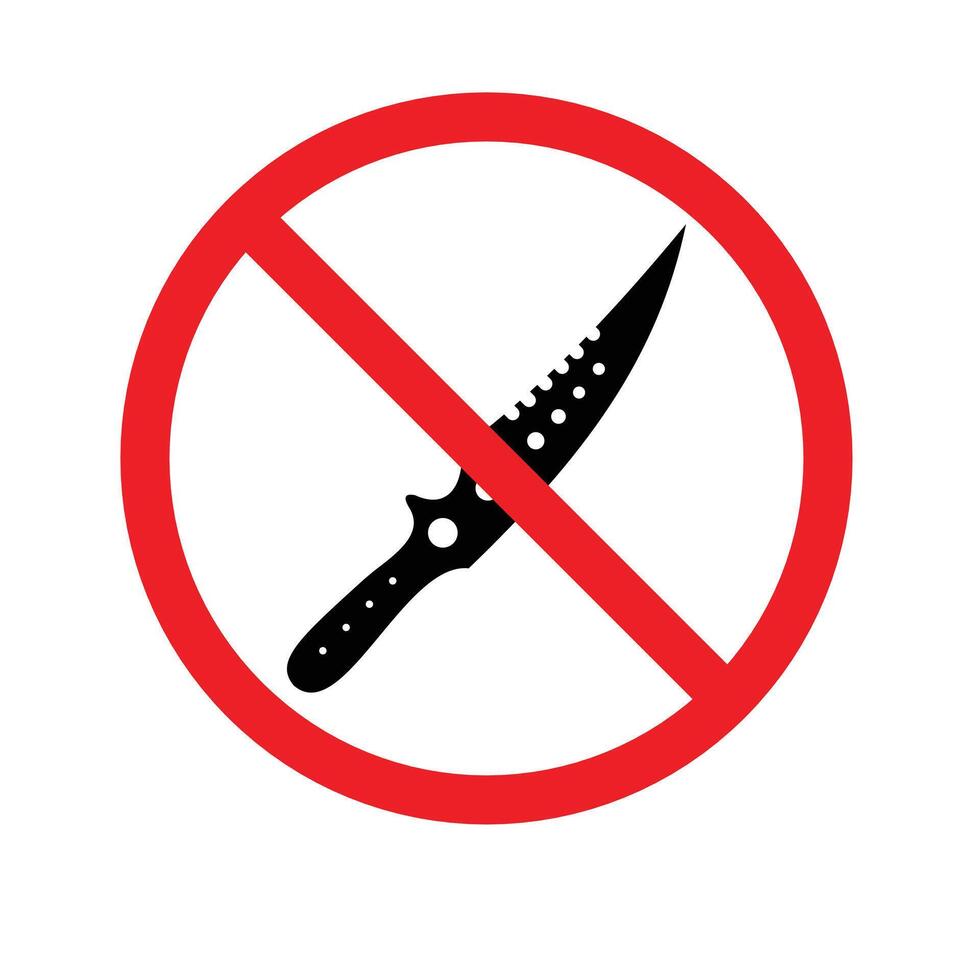 No knife sign. Forbidden knife Prohibited Warning. Knives not allowed sign. No weapon allowed symbol . No Knife Weapon Sign Safety Prohibited Symbol Warning. vector