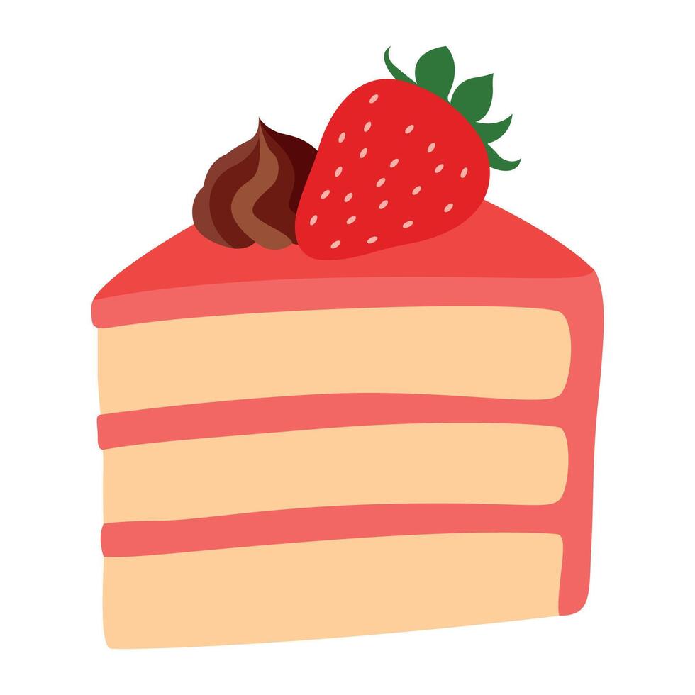 Illustration of a slice of vanilla cake with strawberry frosting vector