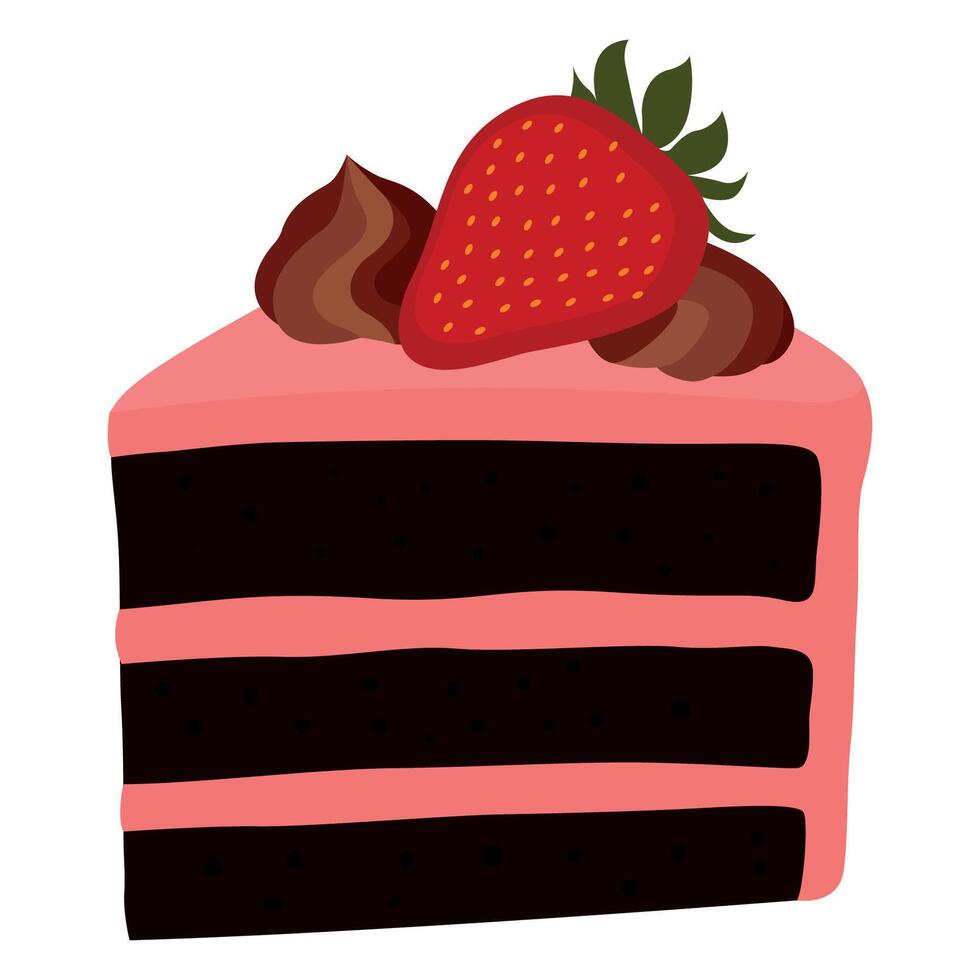 Illustration of a slice of chocolate cake with strawberry frosting vector