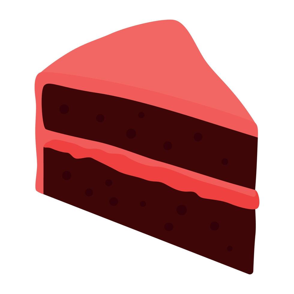 Flat illustration of a slice of chocolate cake with strawberry frosting vector