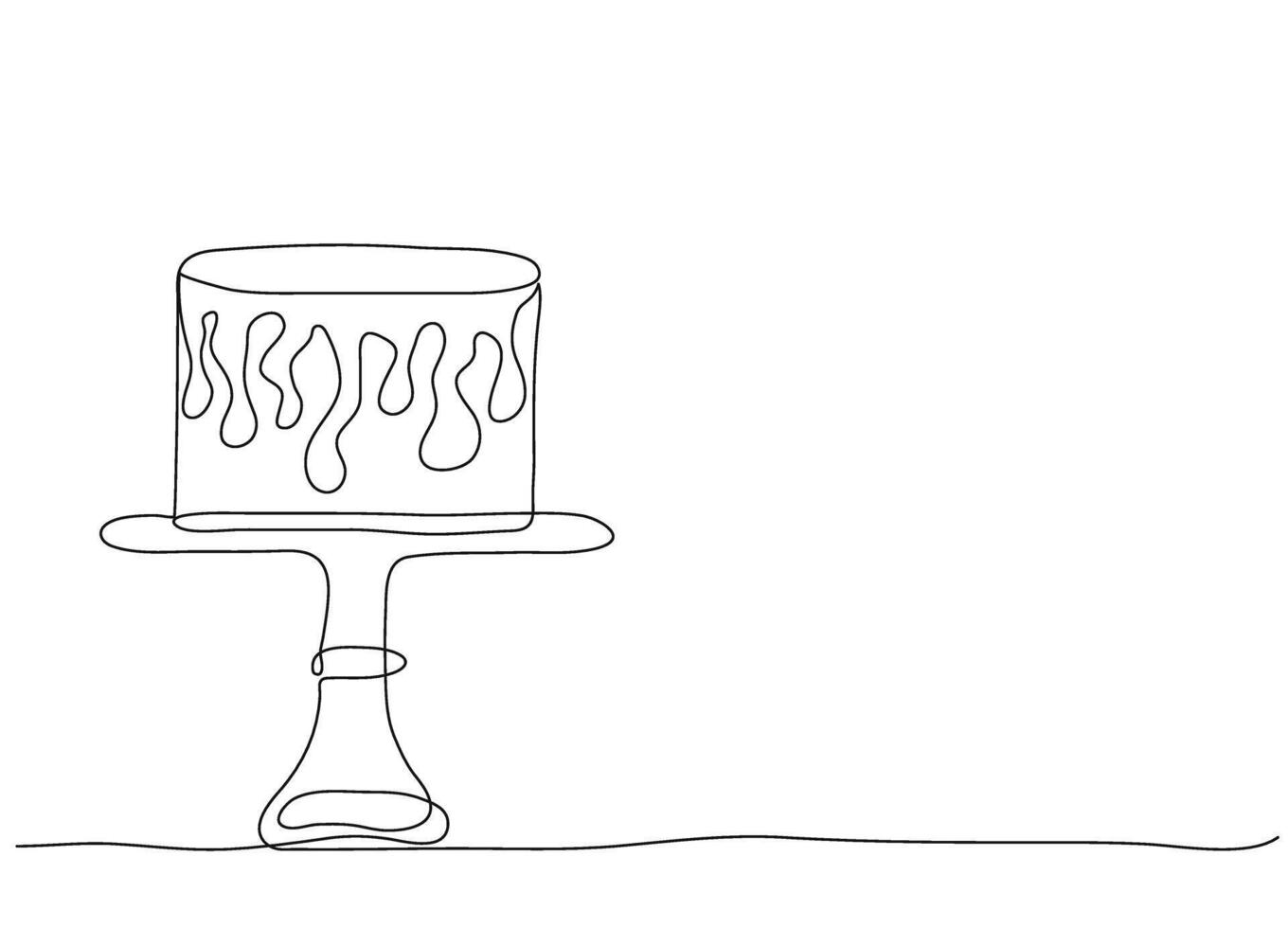 Birthday cake in one continuous line drawing with empty place for numbers. Celebration concept isolated on white background. Hand drawn banner with copy space. vector