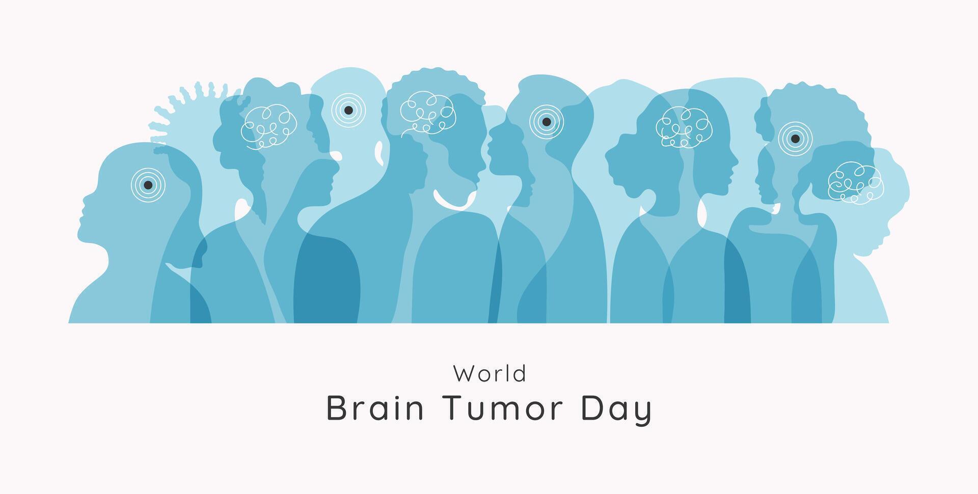 World Brain Tumor day banner template on June 8th. Flat style illustration background design in blue color with copy space vector