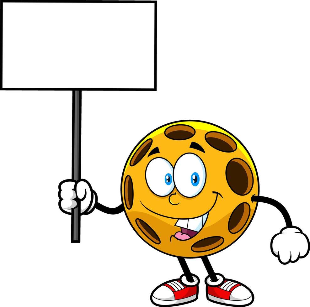 Cartoon Pickleball Ball With Empty Signboard And Friendly Expression vector