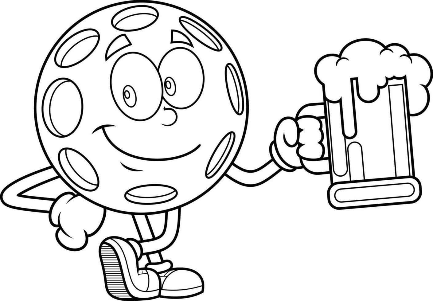 Outline Pickleball Character Holding Beer Mug With Cheerful Smile vector