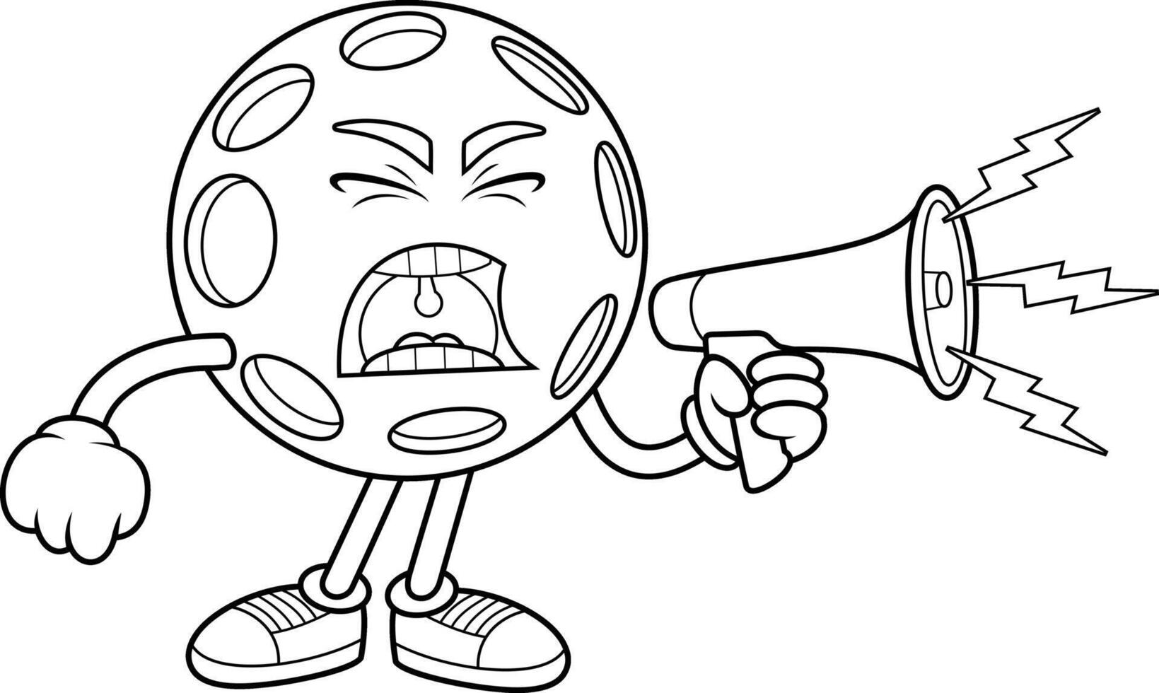 Angry Pickleball Character Yelling With Megaphone In Line Art Style vector
