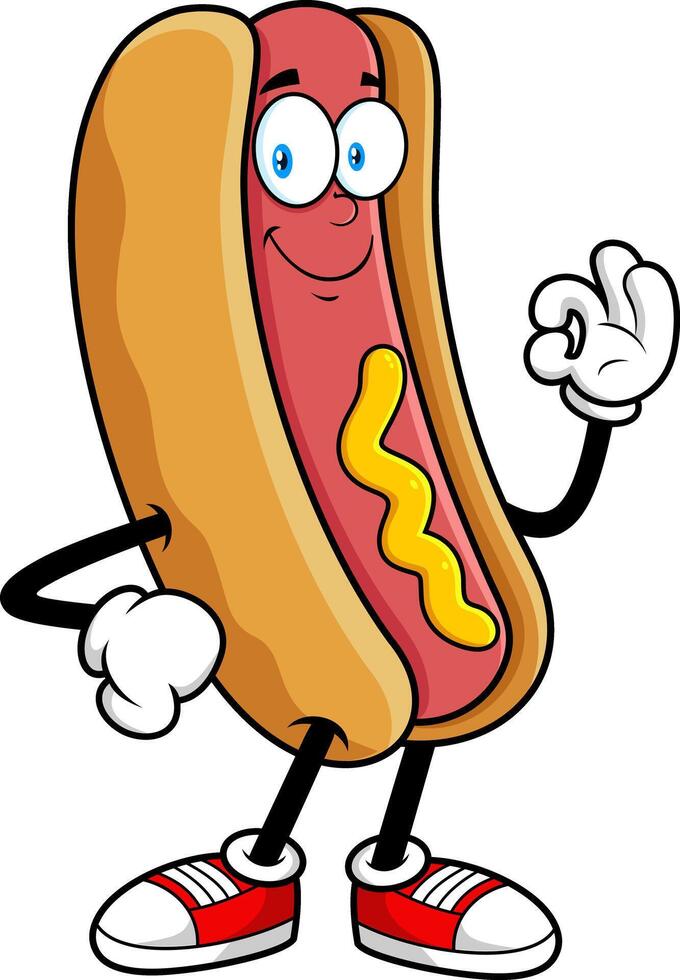 Smiling Hot Dog Character With Positive Hand Gesture vector