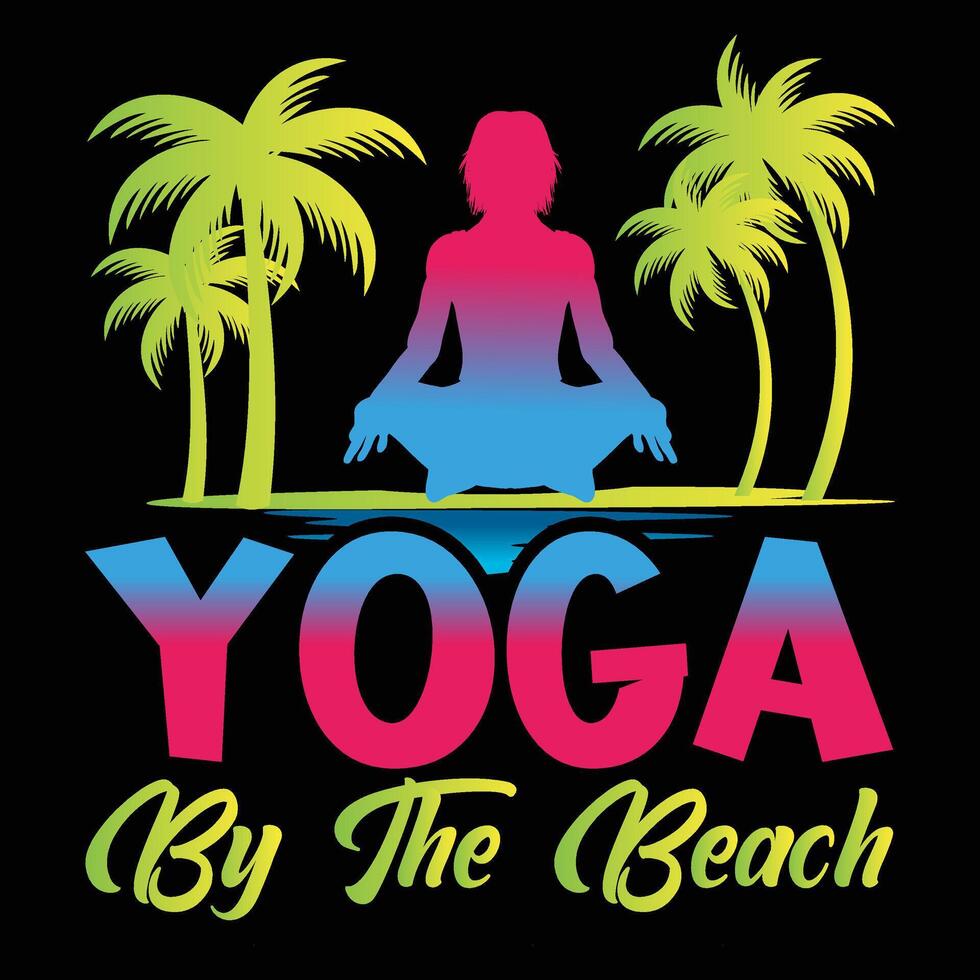 Coconut tree with yoga design for t-shirt vector