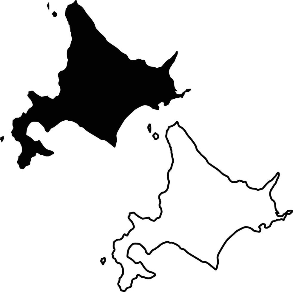 Map of Hokkaido Japan Silhouette Flat Design and Outline Design vector