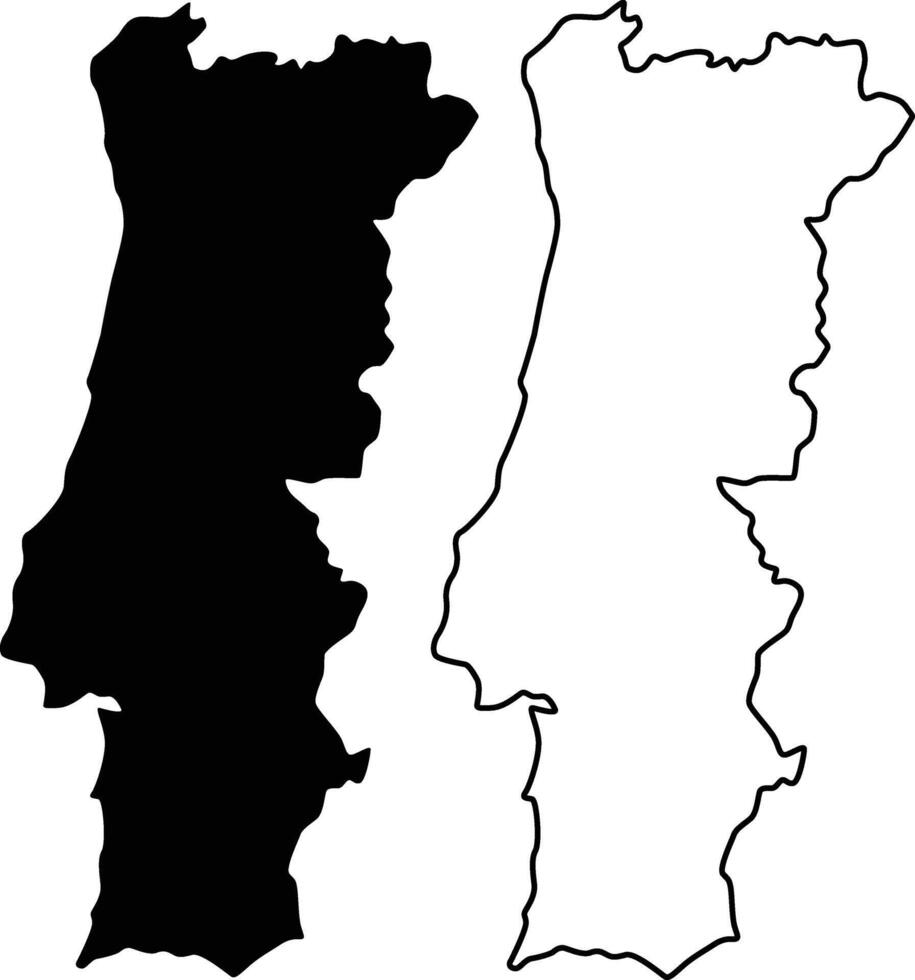 Map of Portugal Silhouette Flat Design and Outline Design vector
