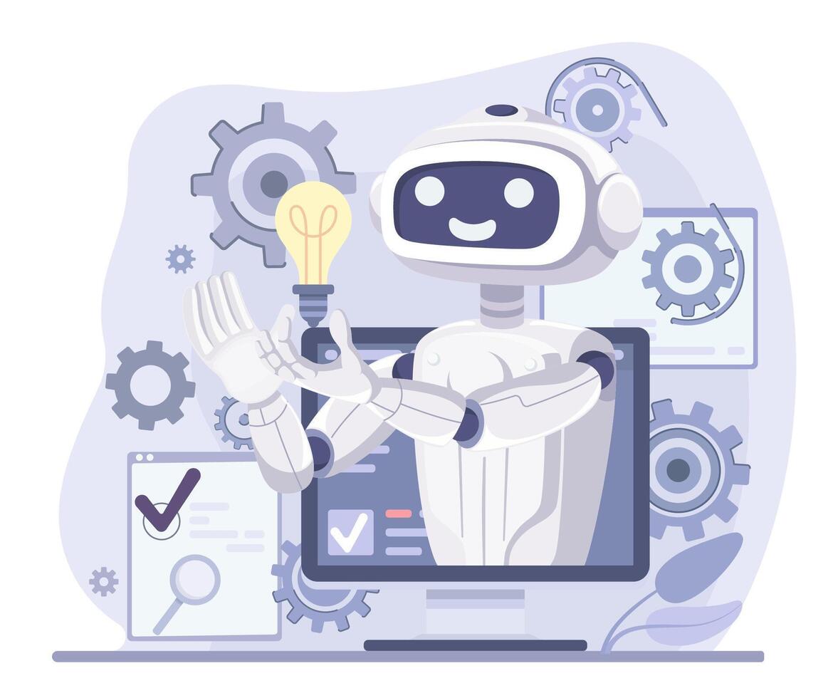 Robotic process automation and AI in business technology. Web banner concept. vector