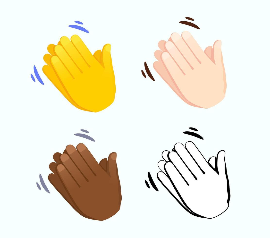 Clapping hands icon of various skin tones. Hand gesture emoji illustration. vector