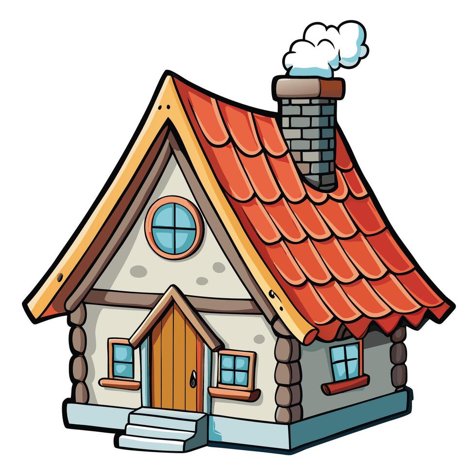 Cottagecore cartoon house with chimney and roof vector