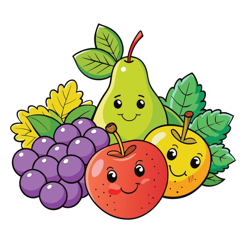 cartoon fruit with smiling faces Cottagecore vector