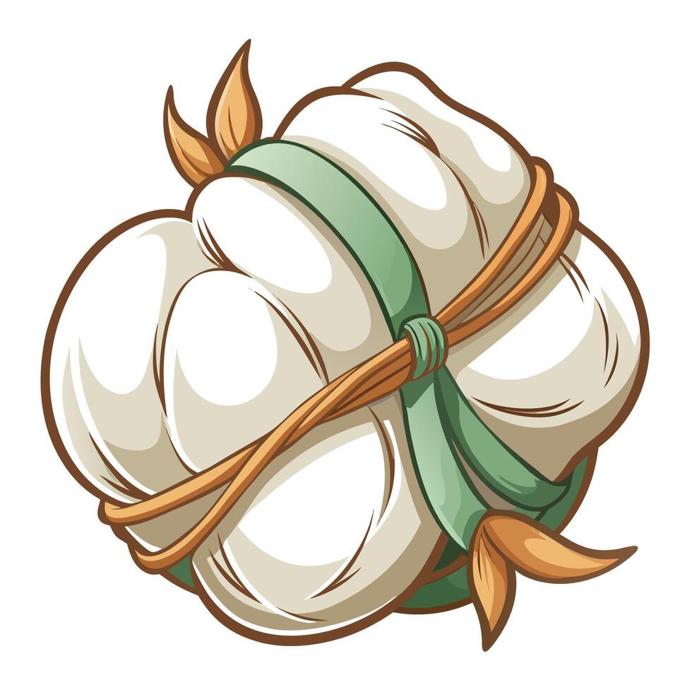 Cottagecore a cotton ball with a green ribbon vector