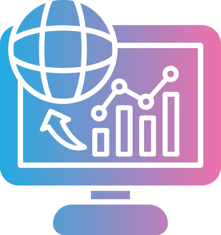 A computer monitor with a globe and a bar chart vector